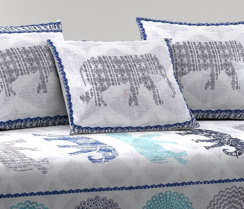 Image 4 for Singapore Screen Print Floral Grey and Blue Cotton Screen Print Set - Set of 8