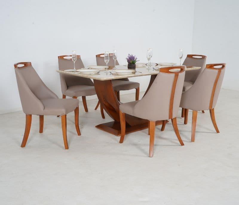 Image 3 for Sammy 6 Seater White Onyx Marble Dining Set with Premium Leatherette Upholstery