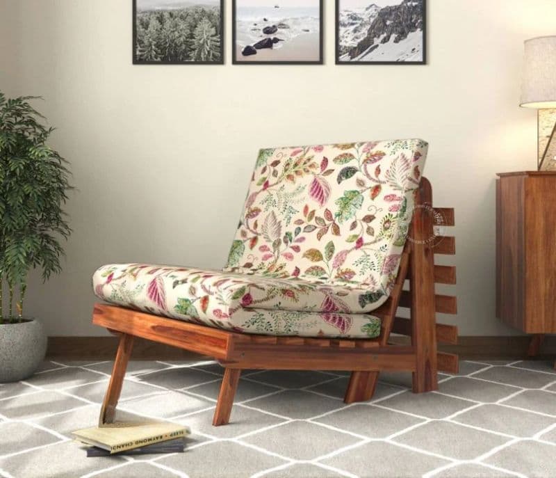 Javi Single Futon Bed ( Honey Finish, Rosy Leaf )