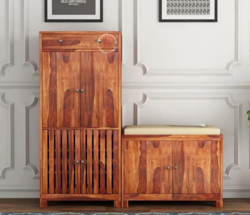 Image 5 for Foreta Wood Shoe Rack With Seat ( Honey Finish )