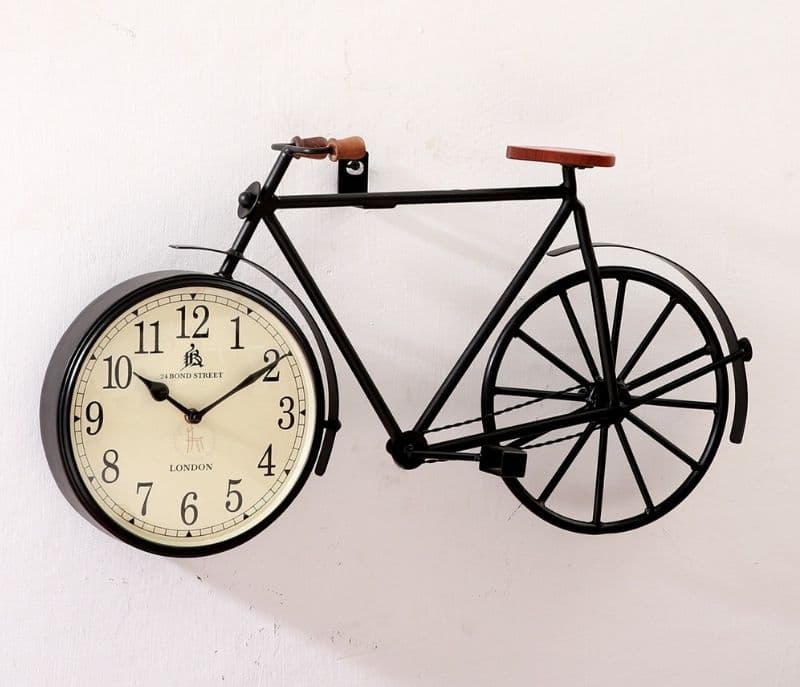 Image 1 for Achille Cycle Shaped Analog Wall Clock with Wooden Seat and Handle