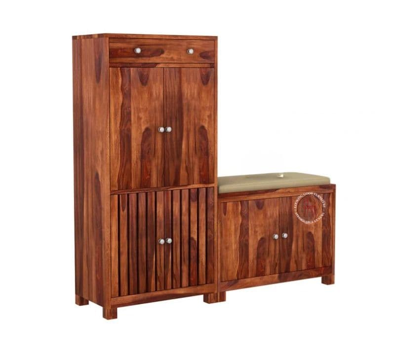 Image 8 for Foreta Wood Shoe Rack With Seat ( Honey Finish )