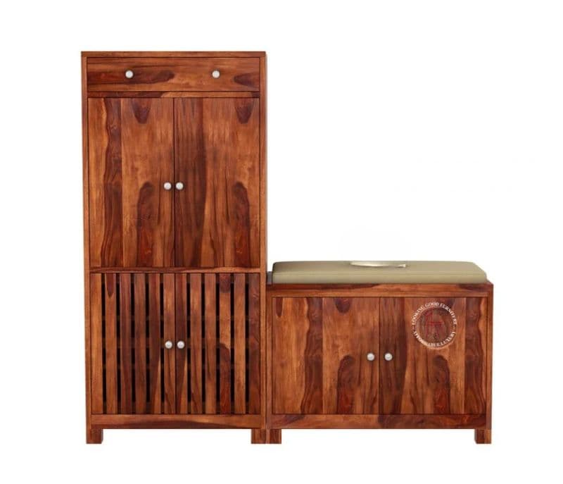 Image 2 for Foreta Wood Shoe Rack With Seat ( Honey Finish )
