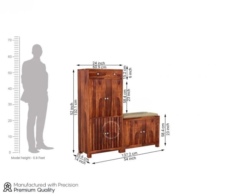 Image 4 for Foreta Wood Shoe Rack With Seat ( Honey Finish )