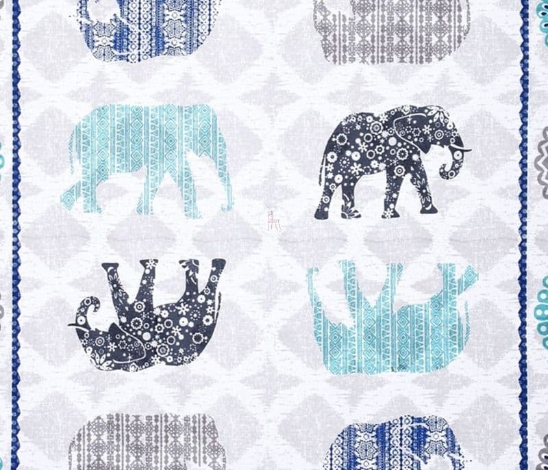 Image 2 for Singapore Screen Print Floral Grey and Blue Cotton Screen Print Set - Set of 8