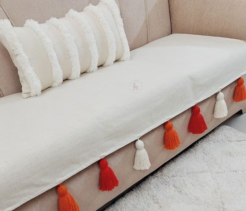 Image 1 for Anselmo Sofa Cover With White Orange Tassels 2 Seater