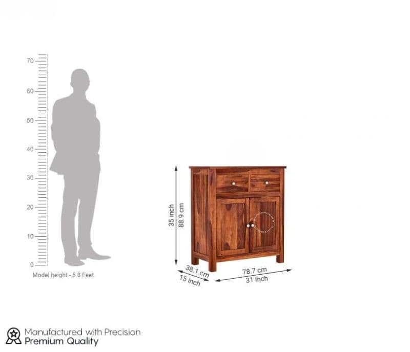 Image 6 for Clavis Sheesham Wood Cabinet With Drawers ( Honey Finish )