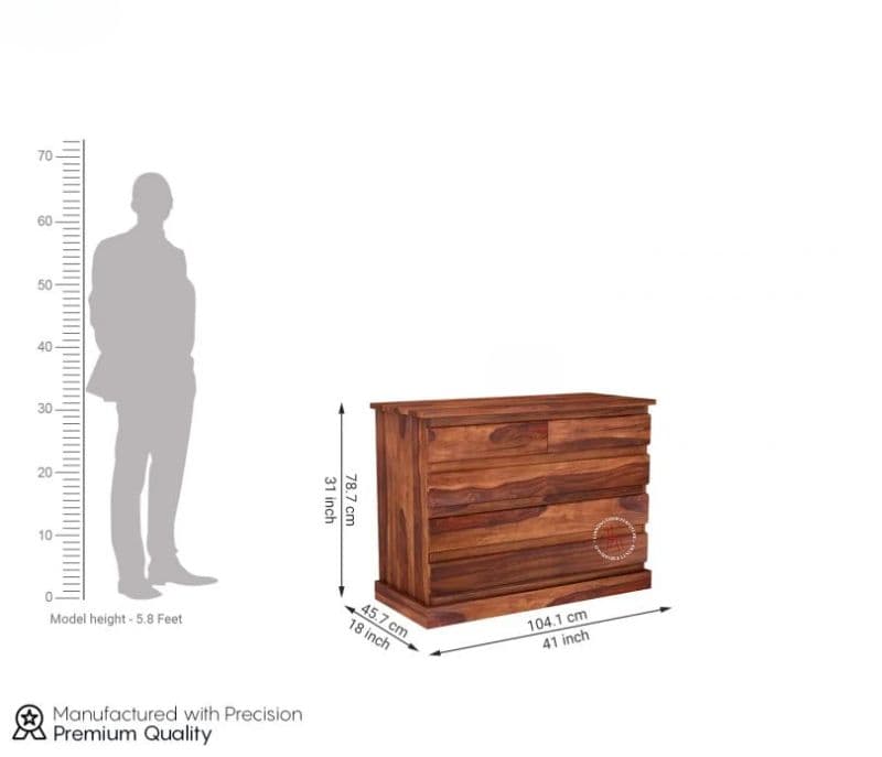 Image 7 for Colen 5-Drawer Wooden Chest Of Drawers ( Honey Finish )