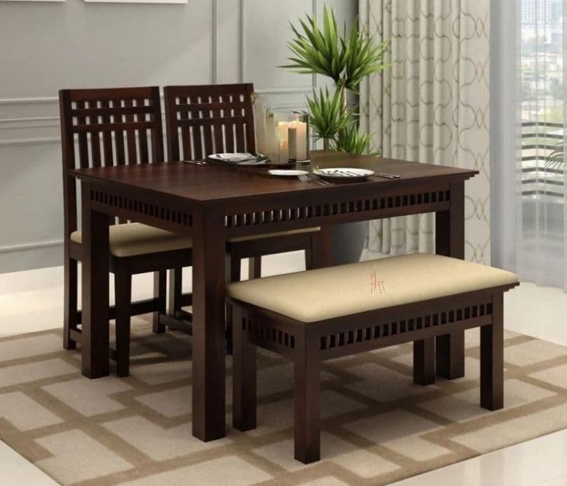 Image 2 for Karter 4 Seater Dining Set with Bench (Walnut Finish)