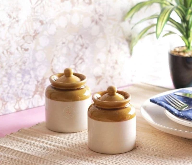 Image 1 for Alanna Crafted Four Inch Ceramic Pickle Jars Set of 2