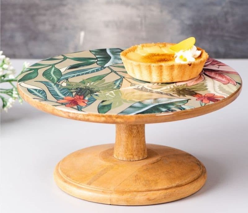 Maggie Brown and Green Wooden Cake Stand