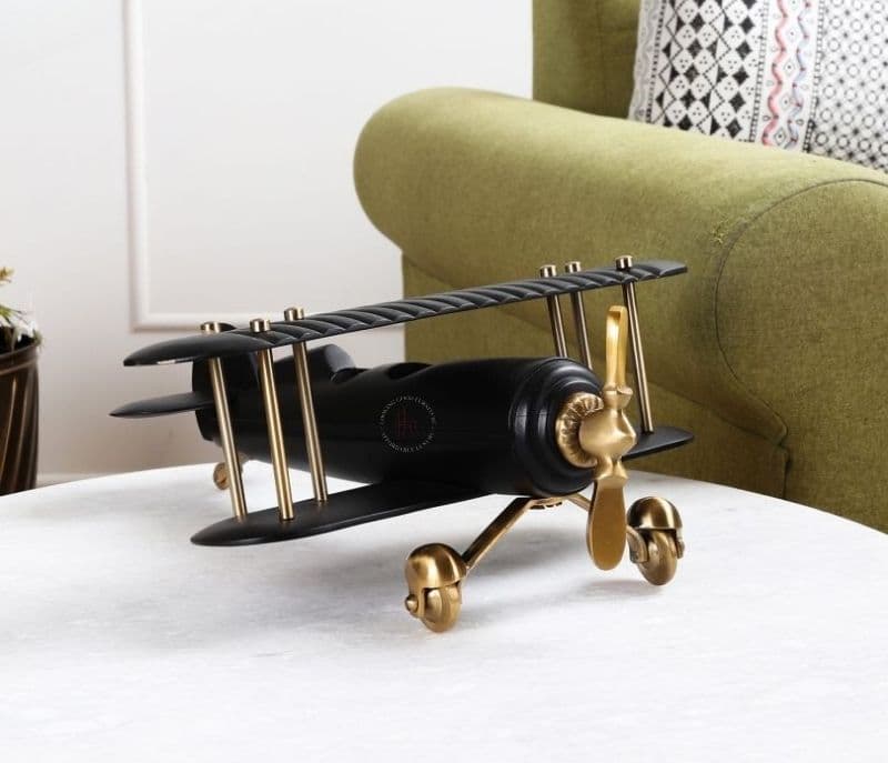 Image 1 for Madeleine Gold and Black Wood Vintage Handcrafted Decor Airplane