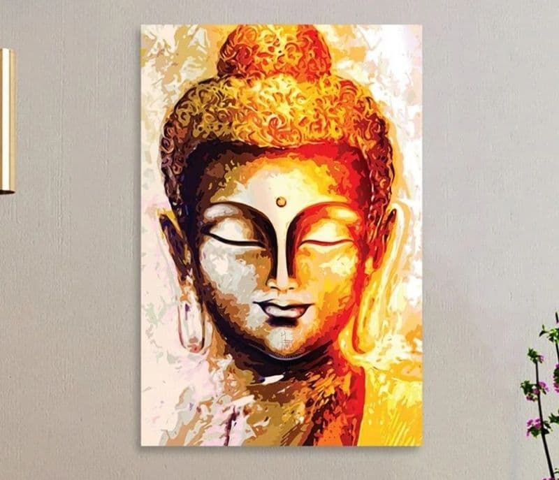 Natalia Buddha Oil paint Art Teakwood Canvas Stretched and Framed Wall Painting