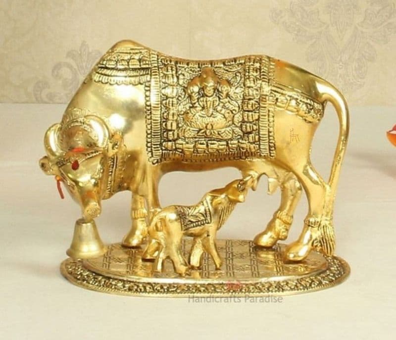 Hallie Gold Plated Cow Baby in Metal - Handicrafts Paradise