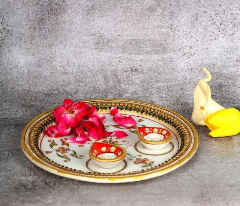 Image 2 for Freya Marble Handcrafted Puja Thali