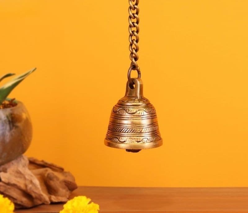 Image 1 for Genevieve Brass Temple Bell with Chain for Pooja