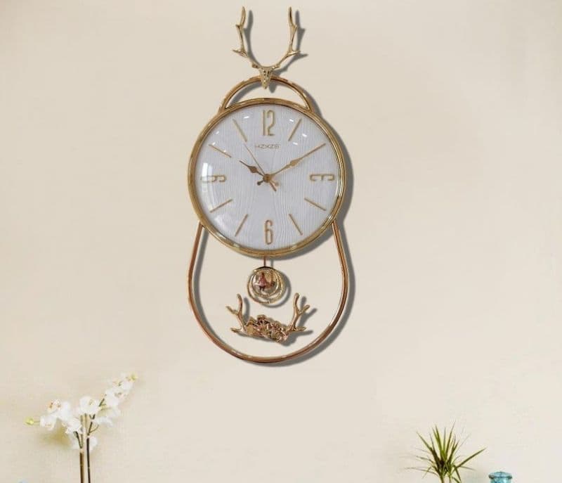 Image 2 for Sutton Minimal Transparent Reindeer Analog Pendulum Wall Clock