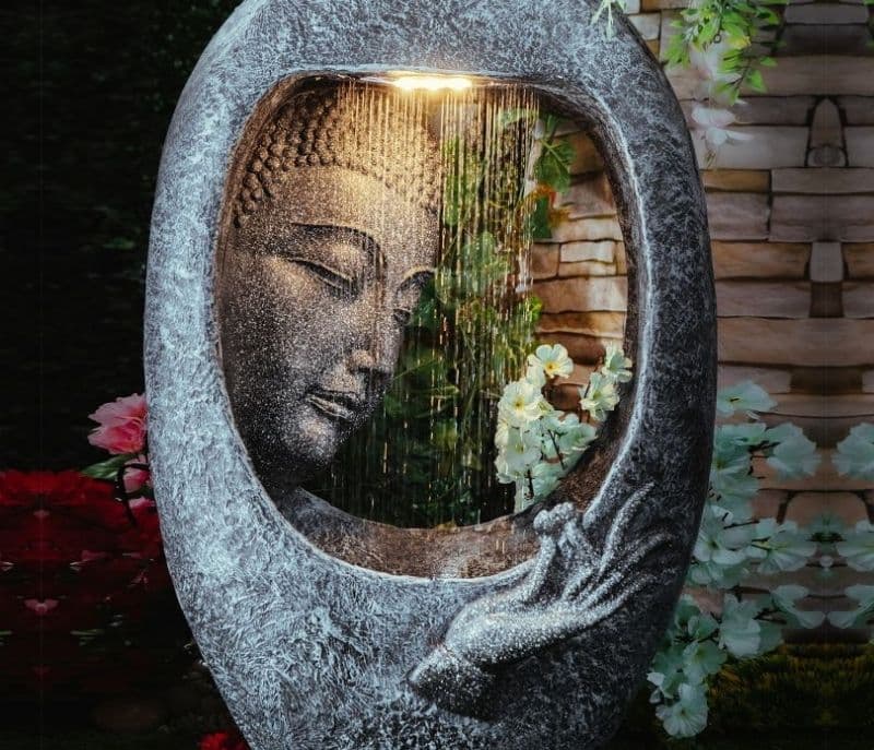 Evie Face Shower Fiber Grey Textured Glass Buddha Water Fountain