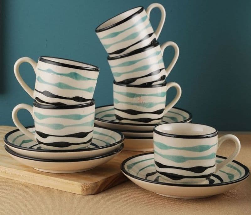 Magnolia Off-white Ceramic Tea Cups with Saucers Set