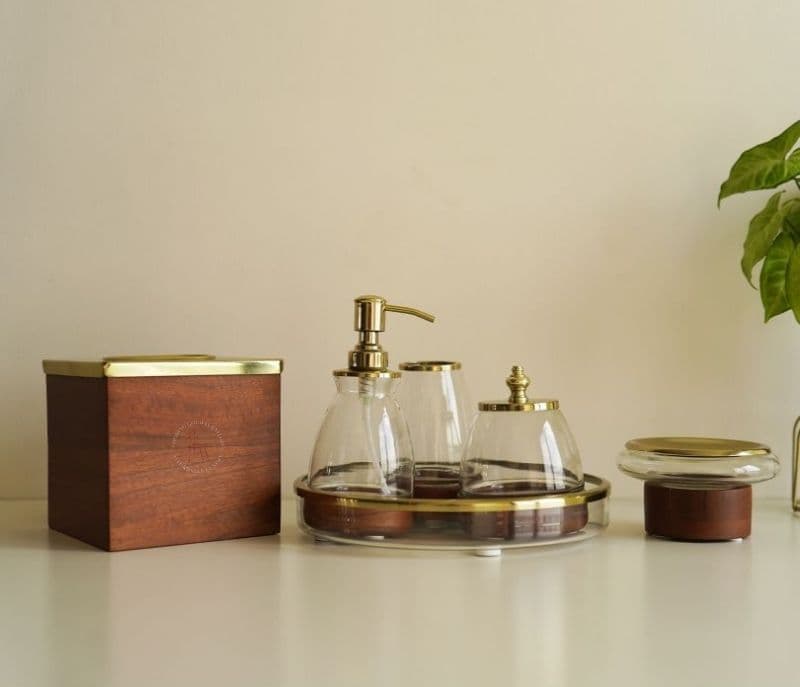 Emerson Designer Glass With Wood Bath Set of 6 Piece