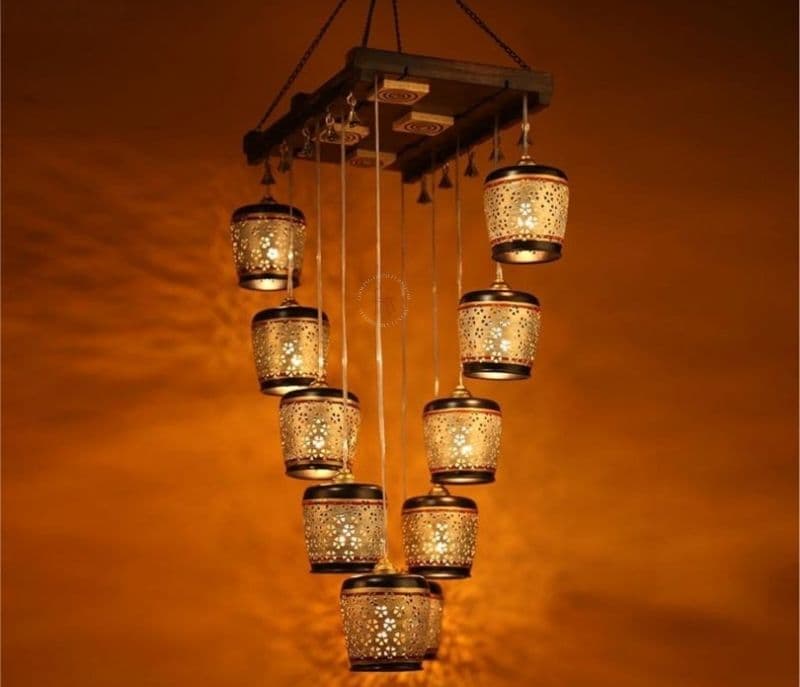 Cynthia Golden Colour Ten Shades Metal Hanging Lamps