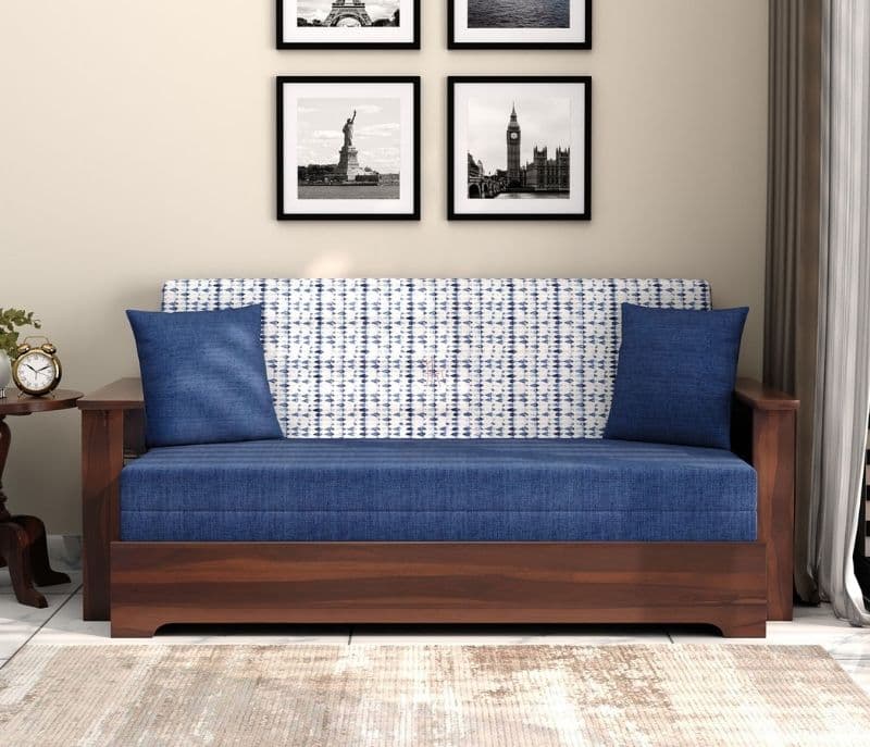 Delis Sheesham Wood Sofa Cum Bed With Armrests