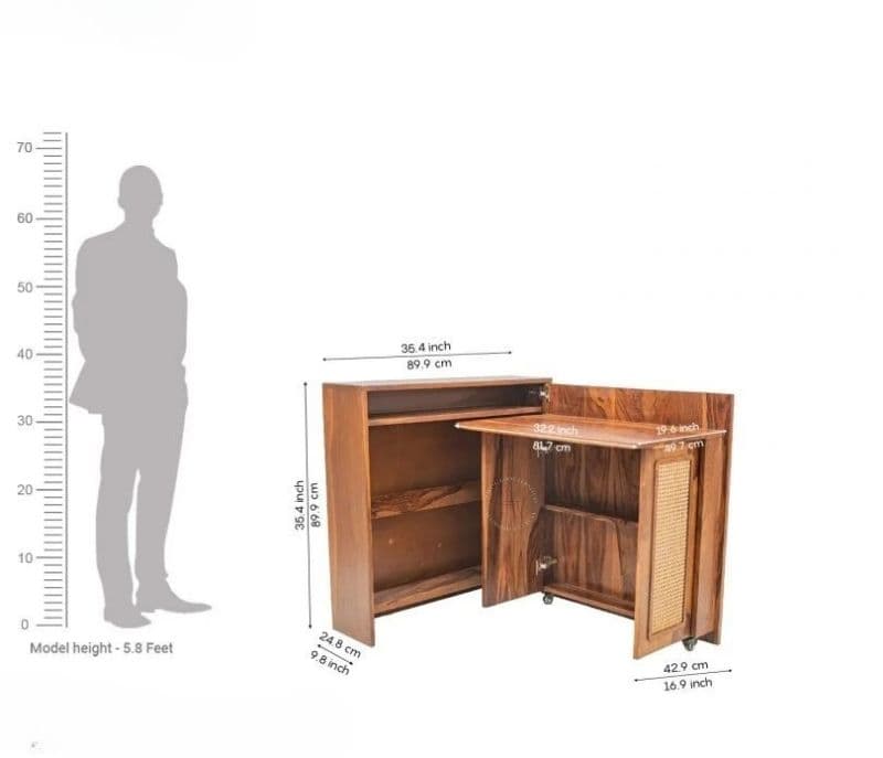 Image 10 for Louisa Premium Solid Wood Convertible Study Table With Hidden Storage, Cane & Brass Accents