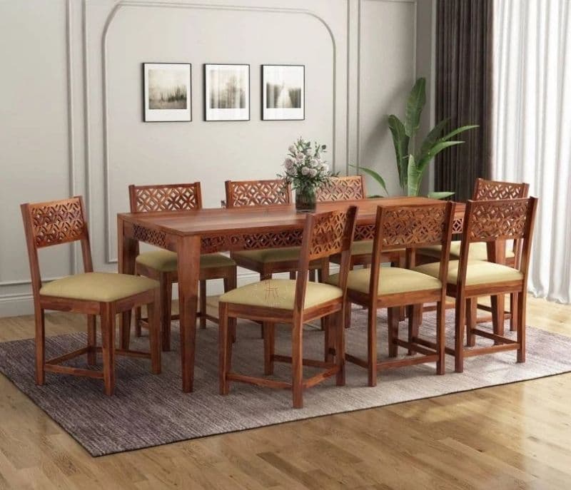 Jianna 8 Seater Dining Set (Honey Finish)