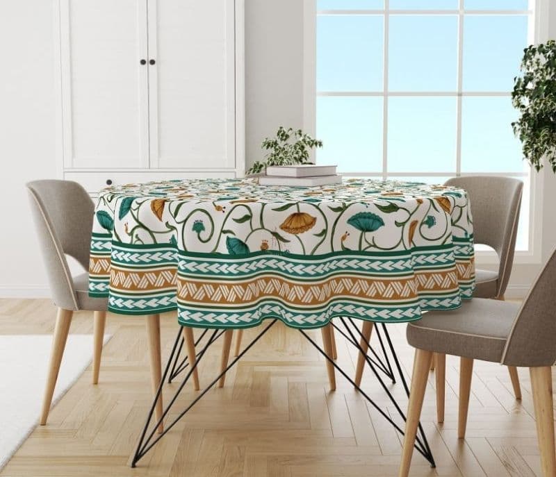 Image 1 for Sol Green Lotus 4 Seater Cotton Round Table Cloth