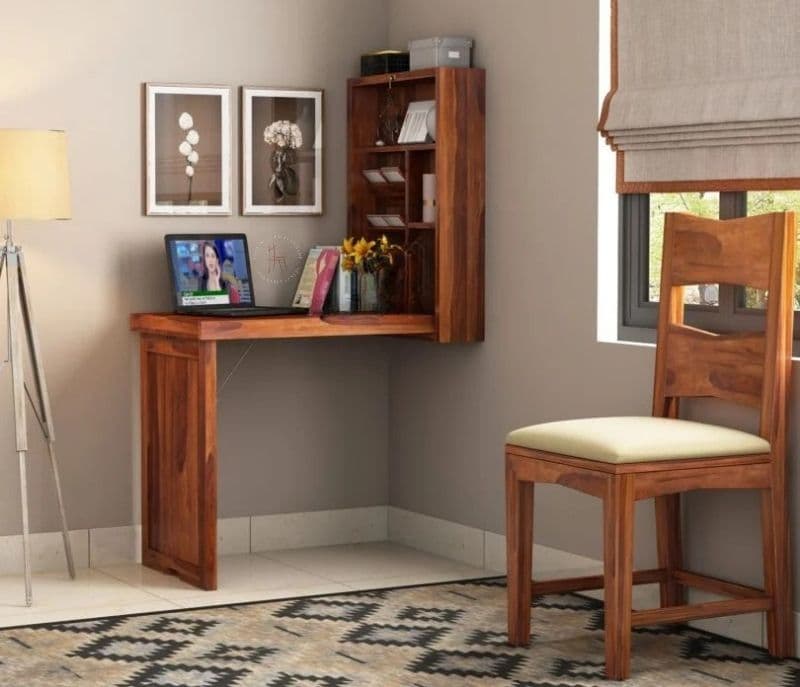 Persephone Foldable Wall Mounted Table with Storage (Honey Finish)