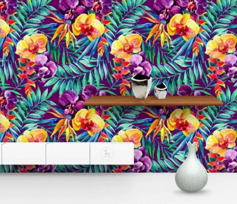 Image 1 for Etta Watercolor Tropical Leaves & Flowers Pattern Non-PVC Self-Adhesive Peel & Stick Vinyl Wallpaper Roll Cover 18 sq.ft. Area