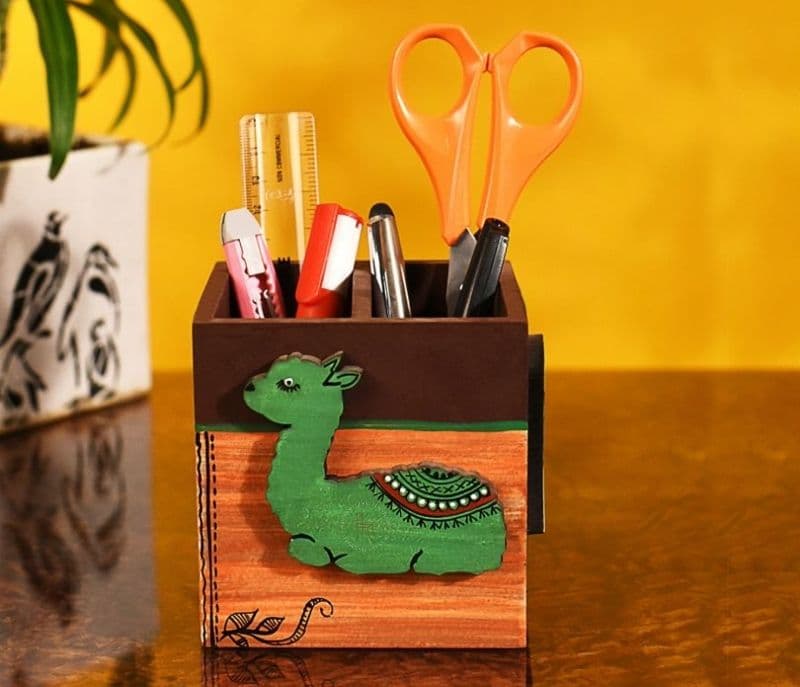 Image 1 for Saige Art Apalca Motif Wooden Handcrafted Pen Stand