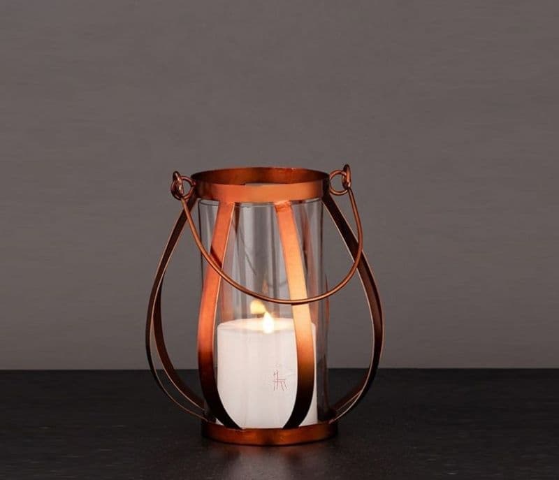 Image 3 for Maeve Rose Gold Iron Strips Tea Light Holder with Glass Case