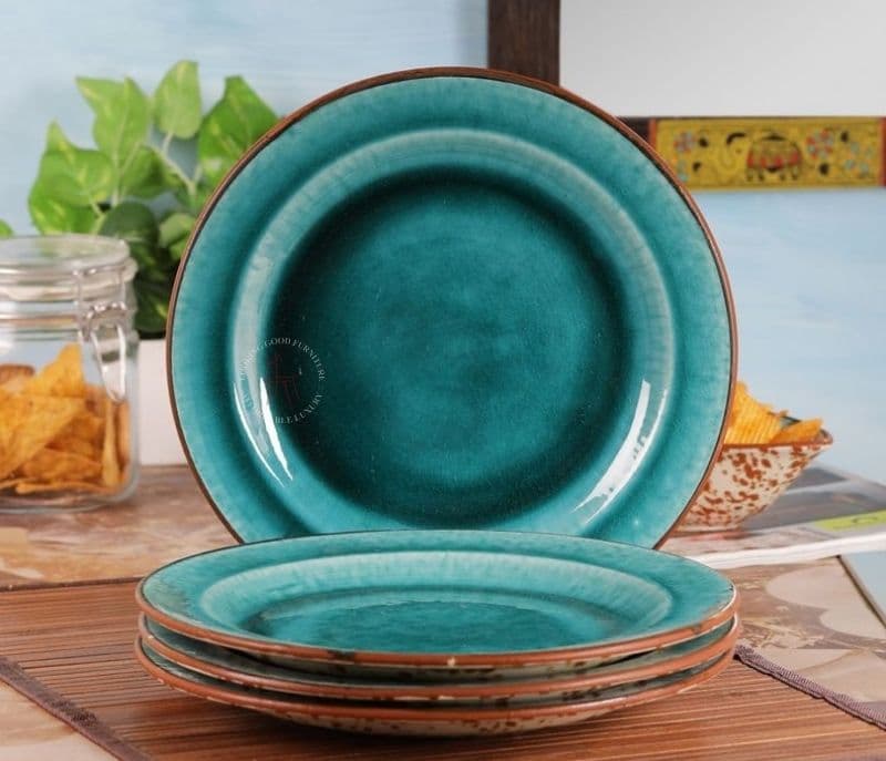 Image 1 for Parrot Green Hand Painted Mosaic Ceramic Dinner Plates