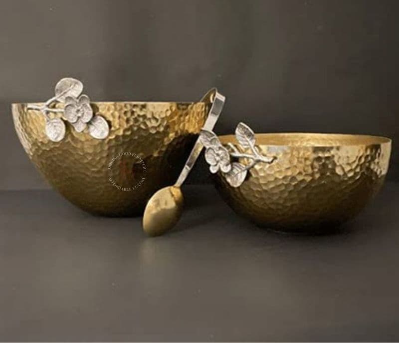 Image 1 for Stylish Metal Serving Bowl and Tong