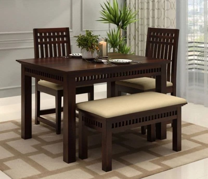 Image 1 for Karter 4 Seater Dining Set with Bench (Walnut Finish)