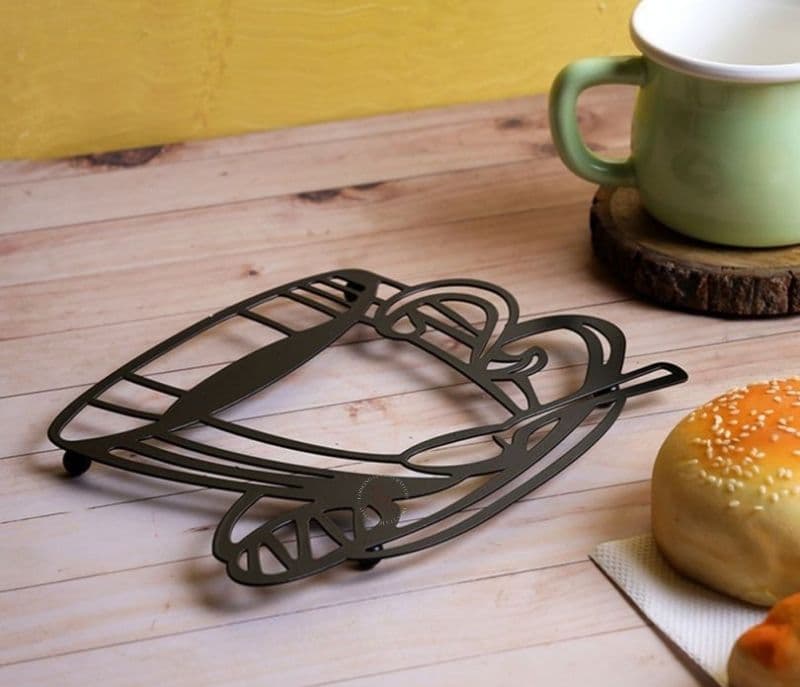 Image 1 for Keyla Black Tea Cup Pattern Hot Plate Stand