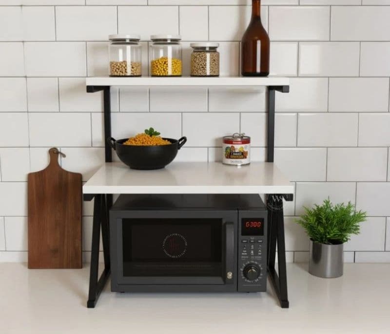 Image 2 for Leilany Engineered Wood Microwave Stand With 2 Tier Kitchen Organizer Storage