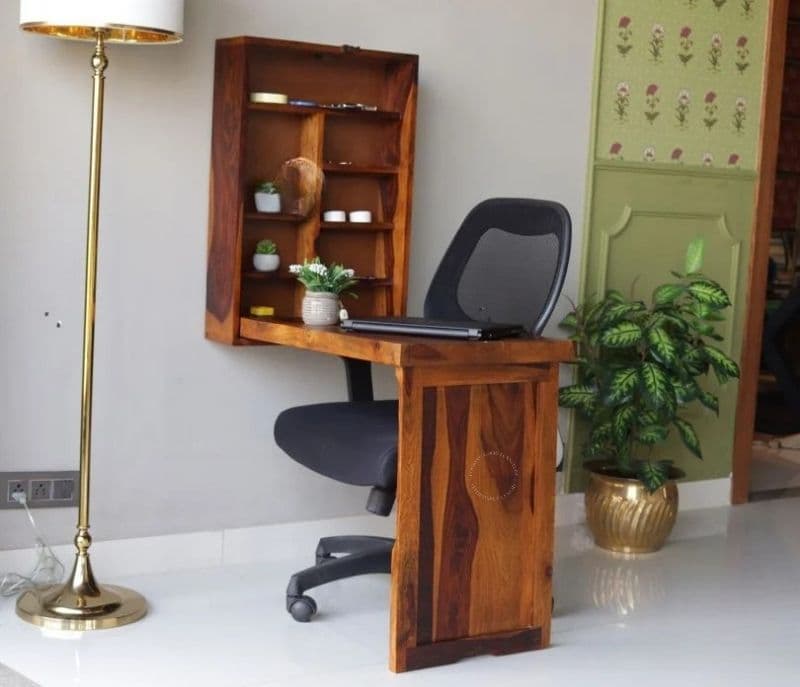 Image 3 for Persephone Foldable Wall Mounted Table with Storage (Honey Finish)