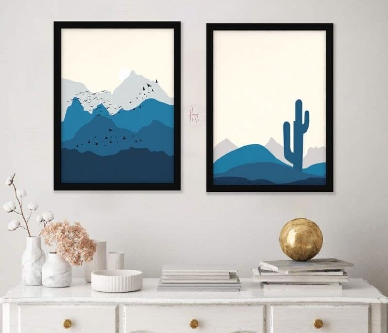 Image 1 for Akira Blue And Grey Hues Landscape Set Of 2 Wall Frame