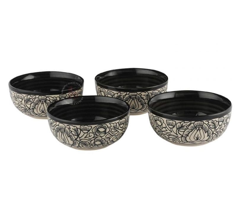 Image 2 for Kalamkari Ceramic Ramen Bowls Set of 4