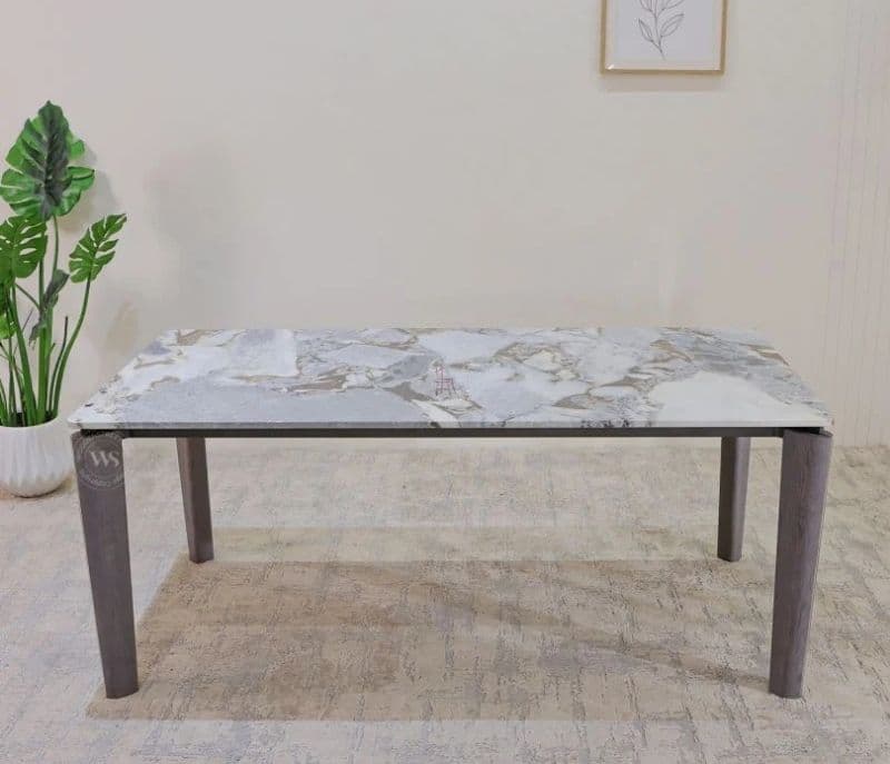 Image 4 for Avani 6 Seater Dining Set With Premium Grey Upholstered Chairs & Artificial Marble Top