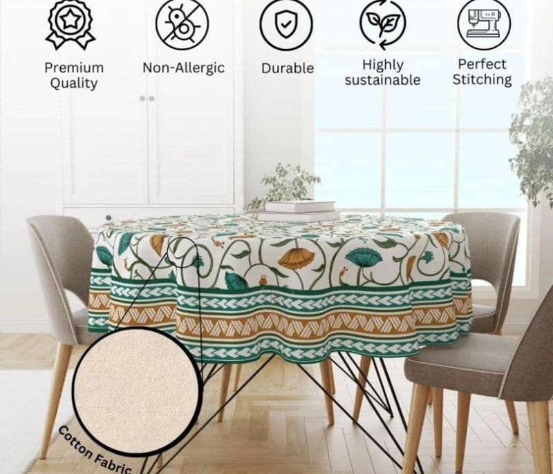 Image 3 for Sol Green Lotus 4 Seater Cotton Round Table Cloth