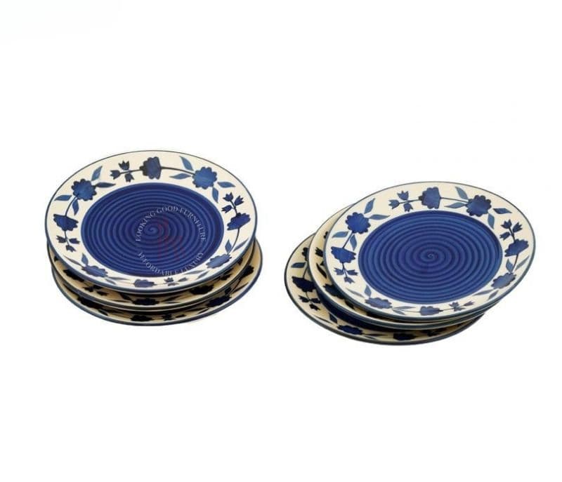Image 3 for Blue and White Floral Ceramic Dinner Plate Set with Katoris - Set of 12 Piece