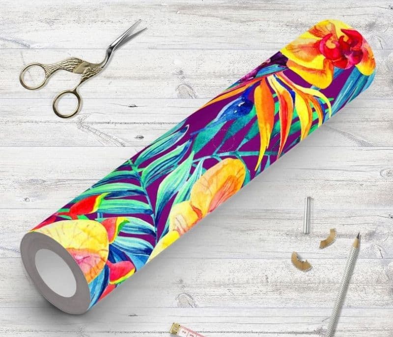 Image 7 for Etta Watercolor Tropical Leaves & Flowers Pattern Non-PVC Self-Adhesive Peel & Stick Vinyl Wallpaper Roll Cover 18 sq.ft. Area