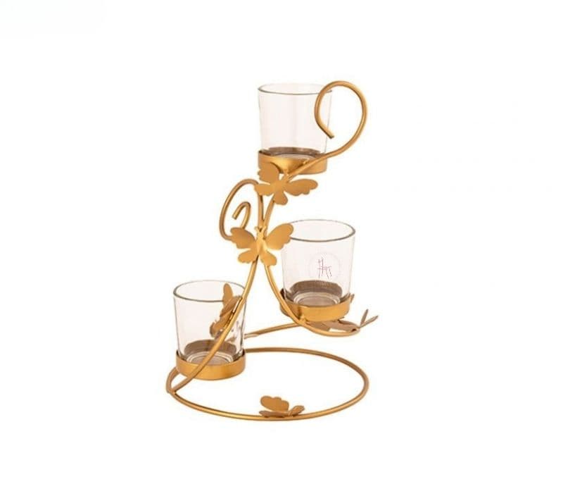 Image 3 for Autumn Handcrafted Golden Metal Tea Light Stand