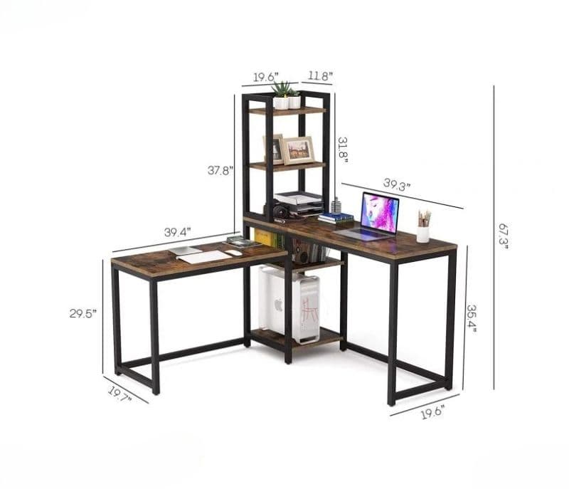 Image 5 for Penny Brown L-Shaped Computer Desk with Bookshelf Storage