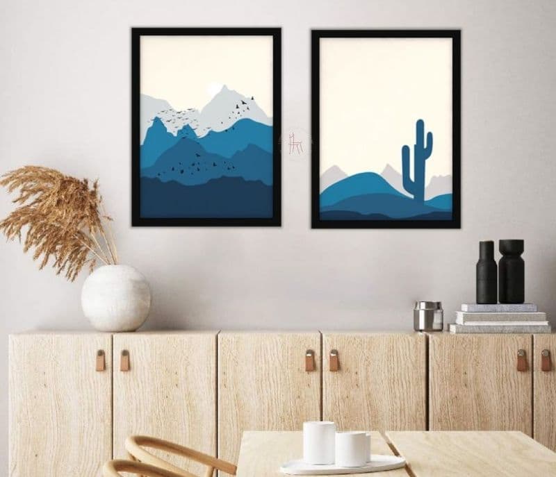 Image 7 for Akira Blue And Grey Hues Landscape Set Of 2 Wall Frame