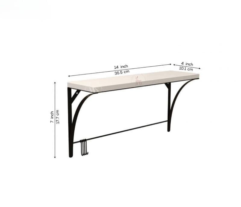 Image 6 for Ailani Wooden Wall Mounted Shelf With 4 Hanging Metal Hooks, Multipurpose Wall Shelf For Living Room/Bedroom