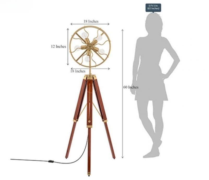 Image 5 for Henley Brown Colour Wooden Antique Brass Adjustable Tripod Floor Lamp